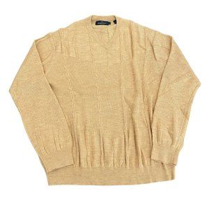 Bugatchi Uomo Men's 100% Merino Wool Yellow V Neck LS Sweater, Size L